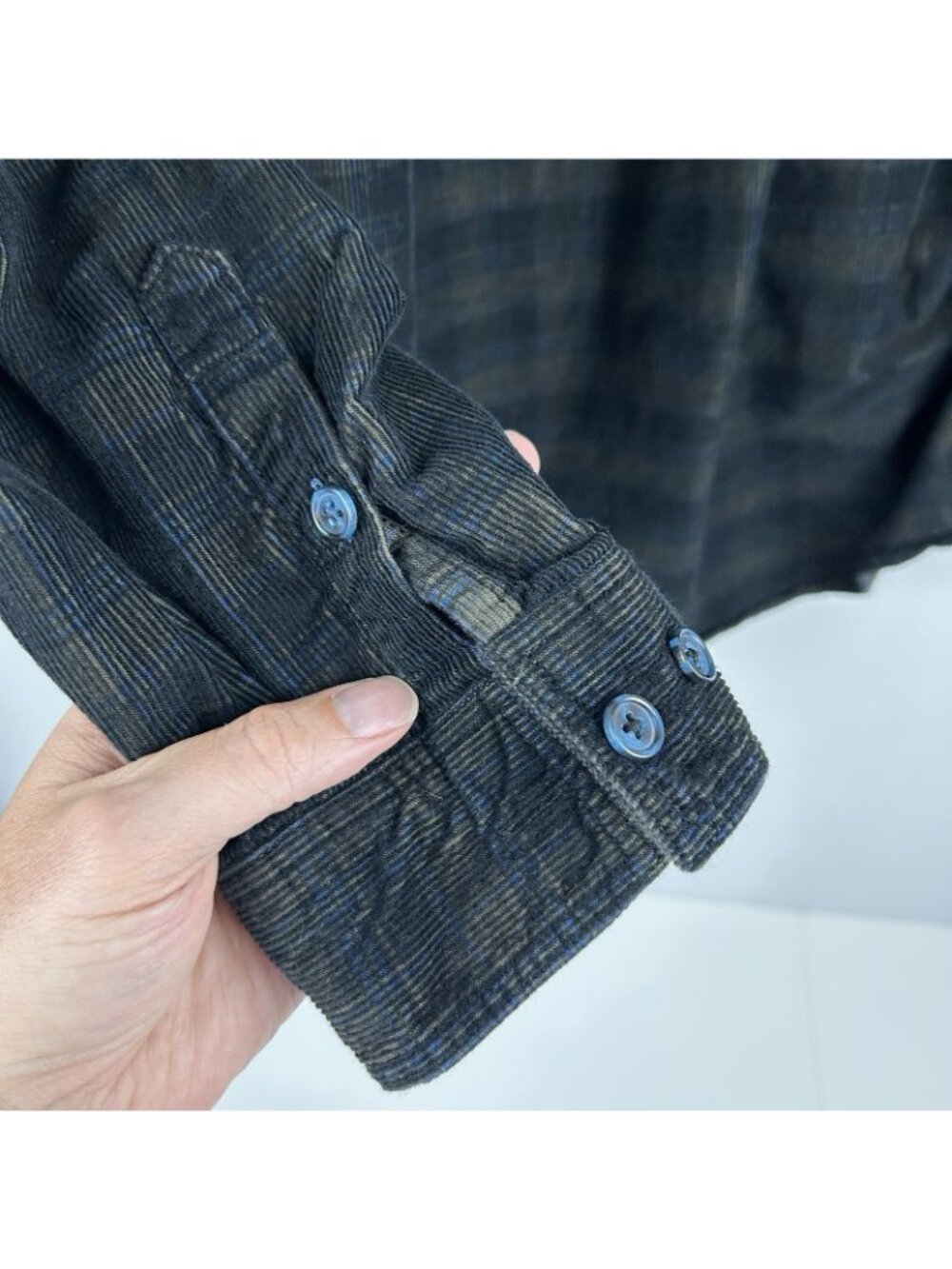 Carbon 2 Cobalt Shirt Mens L Blue Tan Plaid Corduroy Button Up Collared - Picture 9 of 10